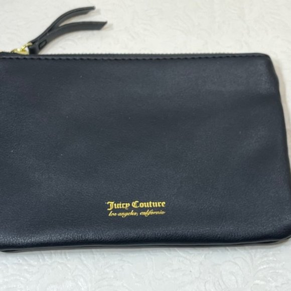 Black Juicy Couture Faux Leather Zip Pouch Cosmetic Make Up Bag 7"x5" - Picture 4 of 11
